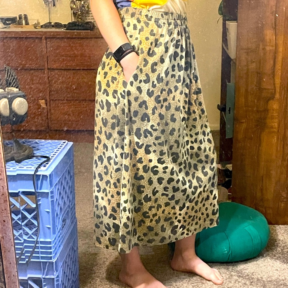 Vintage cheetah print a-line midi skirt